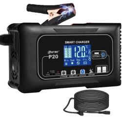 Intelligens akkumulátortöltő, automatikus impulzusos javító töltés, ólom-sav és lítium kompatibilitás, 20A töltő, EU PLUG
