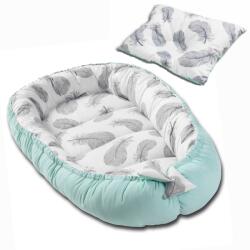 Kidizi Cosulet bebelus pentru dormit Kidizi Baby Nest + pernuta plagiocefalie Kidizi Mint Feathers (100357+102412)