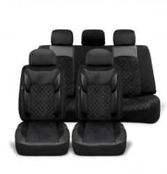  Univerzális autósüléshuzat-garnitúra, fekete eko-bőr fekete szövettel, elöl-hátul - pepita - 46 286 Ft