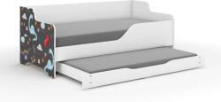  LILU gyerekágy laminált fronttal 160x80cm matraccal és ágyazható ágyneműtartóval benne 140x70 cm matraccal - színes dínós