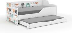  LILU gyerekágy laminált fronttal és oldallal 160x80cm matraccal és ágyazható ágyneműtartóval benne 140x70 cm matraccal - erdei állatok