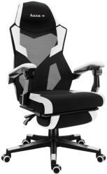 Huzaro Gamer szék, lábtartó, lélegző anyag, ergonómikus kartámaszok, fekete-fehér