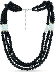  Ezüst Nyaklánc Obszidiánnal és Fehér Édesvízi Kagylógyönggyel, Y62237