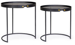 Bizzotto Zeina Round Üveglapos Dohányzóasztal Szett Fekete Arany Díszítéssel (0746854)