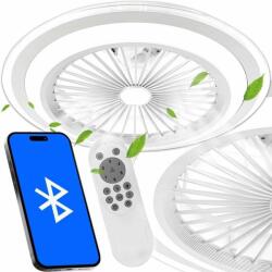 NewEvo LED mennyezeti lámpa ventilátorral, állítható fényerő 2900k-6500k, 2520 lumen, átmérő 52cm, teljesítmény 36+36W, távirányító, telefon, kapcsoló, 6 sebességfokozat, szerelési tartozékok - pepita - 37 9