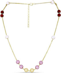  Arannyal Bevont Ezüst Nyaklánc Fehér Édesvízi Kagylógyönggyel és Barackszínű Édesvízi Kagylógyönggyel, Y61531