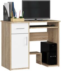 AKORD Furniture Factory Jay Íróasztal - Klasszikus Stílus, Dió Sonoma/Fehér, 90x74x50cm, 1 Fiók, 1 Ajtó, 3 Polc, Billentyűzet Tartó, ABS Szegély, Matt Felület, Laminált Lemez, Összeszerelő Készlet