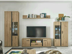 TEMPO KONDELA Nappali fal/szekrénysor, artisan tölgy/fekete, KANODE