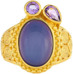  Arannyal bevont Ezüst Gyűrű - Lila Holdkő és Ametiszt