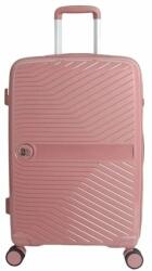  Trolley bőrönd Reliefate csíkokkal, 3 fogantyúval és 4 forgó kerékkel, 25 kg teherbírású, 87L, 48x28.5x75.5 cm, rózsaszínű