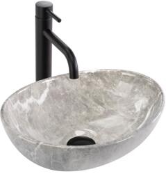 Rea Sofia mosdótál 35x26 cm ovális mosdótálak szürke/kő REA-U9237 (REAU9237)