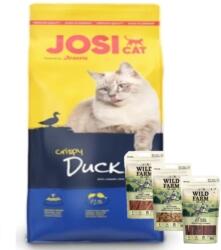  JosiCat JosiCat Josera ropogós kacsa 18kg + WILD FARM 3x 50g macska jutalomfalat