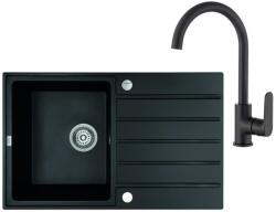 Laveo MARGARITA matt fekete szett álló csappal, dugókiemelős szifonnal (OPSRM_711BL)