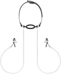 Bedroom Fantasies - szájpecek és bimbócsipesz (ezüst-fekete) - vagyaim