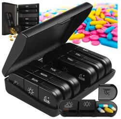 Ruhhy Gyógyszeradagoló doboz 7 napra, 3 rekesszel, fekete PP, kivehető tárolók (00026346)