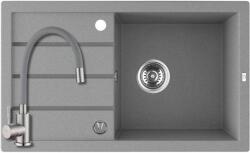 Laveo SRP_511T+SAP4-F090GY - LAVEO RINA 1CS 790x480 egymedencés csepptálcás gránit mosogató dugókiemelős szürke + ZEGOR csaptelep szürke (SRP_511T+SAP4-F090GY)