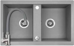 Laveo SRB_520T+SAP4-F090GY - LAVEO BARBADOS 780X480 gránit mosogató szürke + Zegor álló szürke csaptelep szett dugókiemelővel (SRB_520T+SAP4-F090GY)