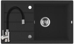 Laveo SRP_711T+SAP4-F090KB - LAVEO RINA 1CS 790x480 egymedencés csepptálcás gránit mosogató dugókiemelős szemcsés fekete + ZEGOR csaptelep fekete (SRP_711T+SAP4-F090KB)