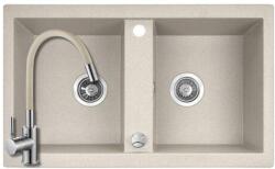 Laveo SRB_420T+SAP4-F090KS - LAVEO BARBADOS 780X480 gránit mosogató bézs + Zegor álló bézs csaptelep szett dugókiemelővel (SRB_420T+SAP4-F090KS)