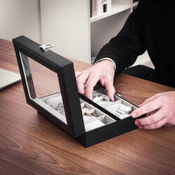 SONGMICS Prémium Óratartó Doboz 10 Rekesszel Üvegfedéllel Fekete (EUZ-JWB010BK)