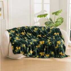  Mikroplüss pléd YELLOW BUTTERFLY, sötétzöld Méret: 160 x 200 cm