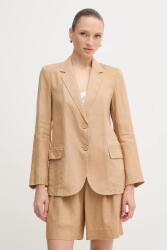 United Colors of Benetton len blézer zöld, sima, egysoros gombolású - bézs 34