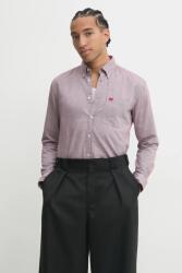 HUGO BOSS pamut ing férfi, legombolt galléros, rózsaszín, slim - rózsaszín S