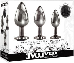EVOLVED Black Gem - set de dopuri anale metalice, cu piatră neagră (argintiu)