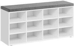VASAGLE Cipőtároló pad, 12 rekesszel, párnázott ülőfelülettel, fehér és szürke 104x30x48cm (LHS012W14)