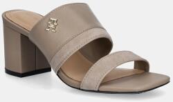 Tommy Hilfiger bőr papucs LEATHER & SUEDE BLOCK HEEL MULE bézs, női, magassarkú, FW0FW08530 - bézs Női 40