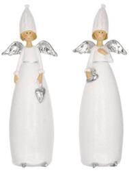  Dekoráció angyal szívvel álló, poly, 6x4x18cm, fehér, ezüst, 2 féle 1db, figura nem választható (MS212471-7(B))