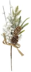  Selyemvirág fenyőág tobozzal, bogyóval műanyag 34cm zöld/fehér (LX24-3158WX)