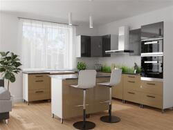 FN Galaxy fekete-gold sarok konyhabútor 280x240 cm + konyhasziget