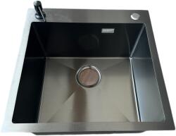 Kevmil MEX 500 x 500 mm antracit, extra mély mosogatótálca, szűrőkosaras leeresztővel, ajándék szappanadagolóval (MEX500500ANT)