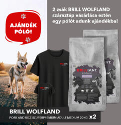  Brill Wolfland pork and rice szuperprémium adult medium range 20kg x2 csomagajánlat ajándék Brill pólóval