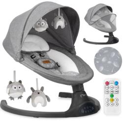 MoMi Lami Kenani ringató-zenélő elektromos babahinta és pihenőszék, sőtétszürke