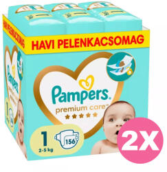 Pampers Premium Care 1-es pelenka, 2-5 kg, 2x156 db - HAVI pelenkacsomag