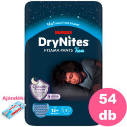 Huggies DryNites 13+ éves fiú, 6x9 db - 2 HAVI pelenkacsomag + AJÁNDÉK Huggies törlőkendő