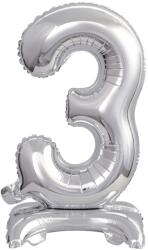 Amscan Silver, Ezüst mini 3-as szám fólia lufi talppal 38 cm (DPA9911726)
