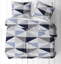  3 részes pamut ágynemű huzat szett - 140X200 cm / szürke - kék modern kockás mintás