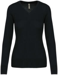 Kariban Női V-nyakú testhezálló pulóver, Kariban KA966, Black-S (ka966bl-s)