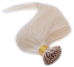 HairExtensionShop Keratinos I-TIP Emberi Póthaj Mikró Gyűrűzéshez Platinaszőke 60cm (Szín #613) (RIT60613)