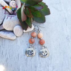 Kristály Jóga Shop Aventurin barack színű matt 8 mm-es fülbevaló, halloween tökkel