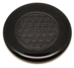 R. M. ékszer Obszidián korong életvirág fekete matricás 5cm (010896)