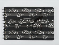 Agifty Creative Art & Music Gifts Fekete színű, fehér kottamintás spirálos hangjegyfüzet (N 1030)