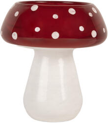 Clayre & Eef Suport lumanare Ciupercuta sticla alba rosie Ø 8x9 cm (6GL5198)