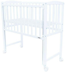 New Baby Patut din lemn bebe, 90x40 cm, Cu laterala culisanta, roti, White, New Baby, Mateo (51057)