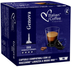 Italian Coffee Caffè Genova DEK koffeinmentes kávékapszula, Lavazza A Modo Mio kompatibilis, 16 db (16MMIO_GENOVA) (16MMIO_GENOVA)