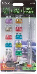 MNC Biztosíték készlet + fázisceruza + teszter - késes - 10 db - 6 - 24V, 3 - 30A MNC 05713 (05713)