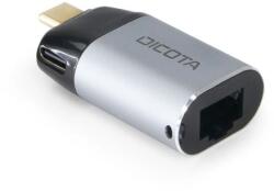 DICOTA Mini DICOTA USB-C adapter Ethernethez PD-vel (100 W), ezüst, 1xLAN Gigabit, 1xUSB-C (D32048)